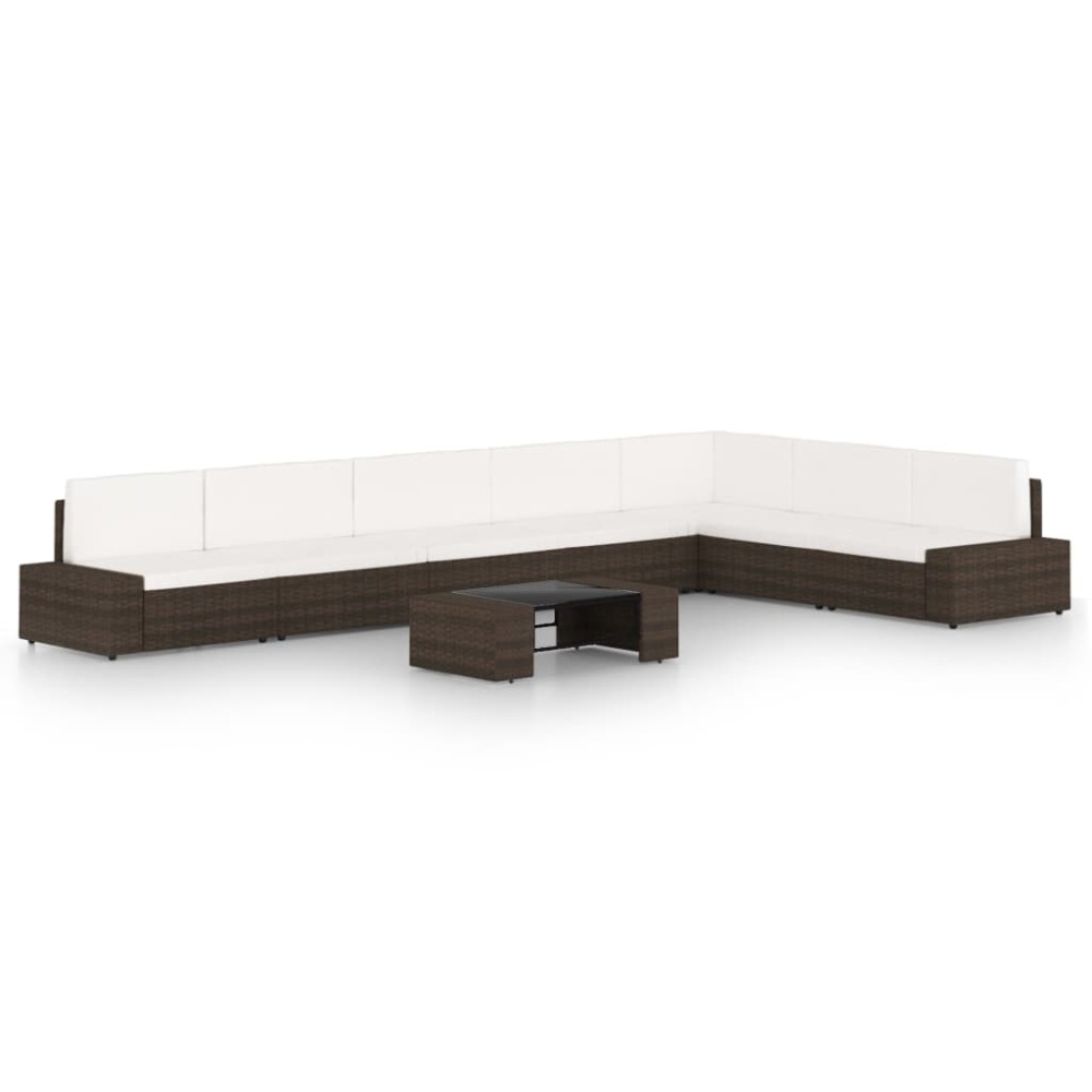 vidaXL Set mobilier de grădină cu perne, 8 piese, maro, poliratan