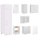 vidaXL Set dulapuri de bucătărie, 8 piese, alb, PAL vidaXL Set dulapuri de bucătărie, 8 piese, alb, PAL