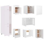 vidaXL Set dulapuri de bucătărie, 8 piese, alb, PAL vidaXL Set dulapuri de bucătărie, 8 piese, alb, PAL