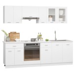 vidaXL Set dulapuri de bucătărie, 8 piese, alb, PAL vidaXL Set dulapuri de bucătărie, 8 piese, alb, PAL