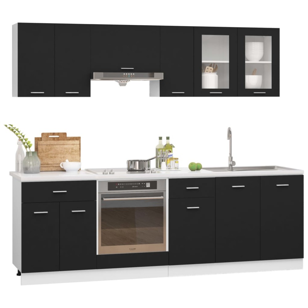 vidaXL Set de dulapuri bucătărie, 8 piese, negru, lemn prelucrat