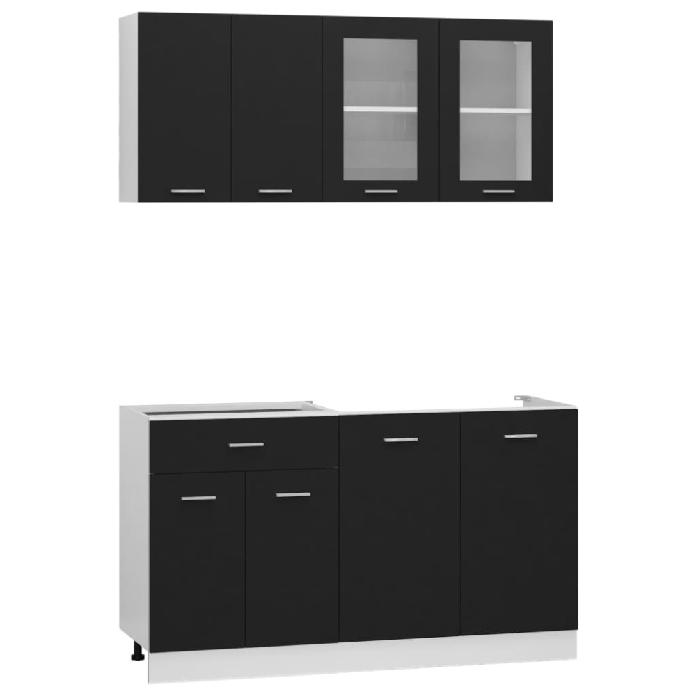 vidaXL Set dulapuri de bucătărie, 4 piese, negru, lemn prelucrat