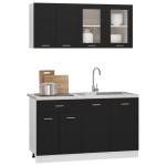 vidaXL Set dulapuri de bucătărie, 4 piese, negru, lemn prelucrat vidaXL Set dulapuri de bucătărie, 4 piese, negru, lemn prelucrat