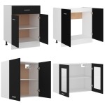 vidaXL Set dulapuri de bucătărie, 4 piese, negru, lemn prelucrat vidaXL Set dulapuri de bucătărie, 4 piese, negru, lemn prelucrat