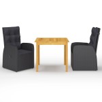 vidaXL Set mobilier de grădină, 3 piese, negru