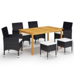 vidaXL Set mobilier de grădină, 7 piese, negru