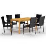 vidaXL Set mobilier pentru grădină, 7 piese, negru