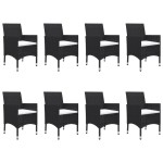vidaXL Set mobilier de grădină, 9 piese, negru