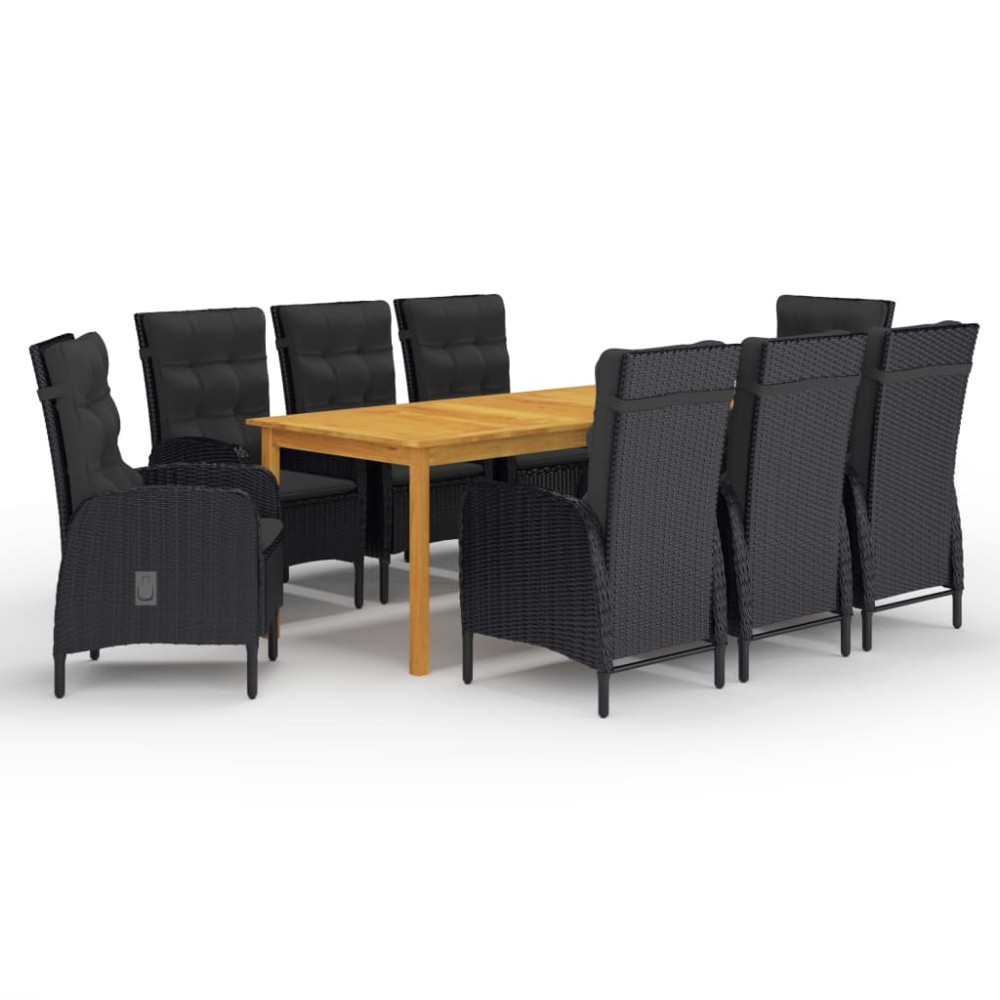 vidaXL Set mobilier de grădină, 9 piese, negru