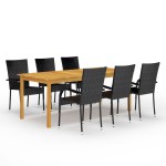 vidaXL Set mobilier de grădină, 7 piese, negru