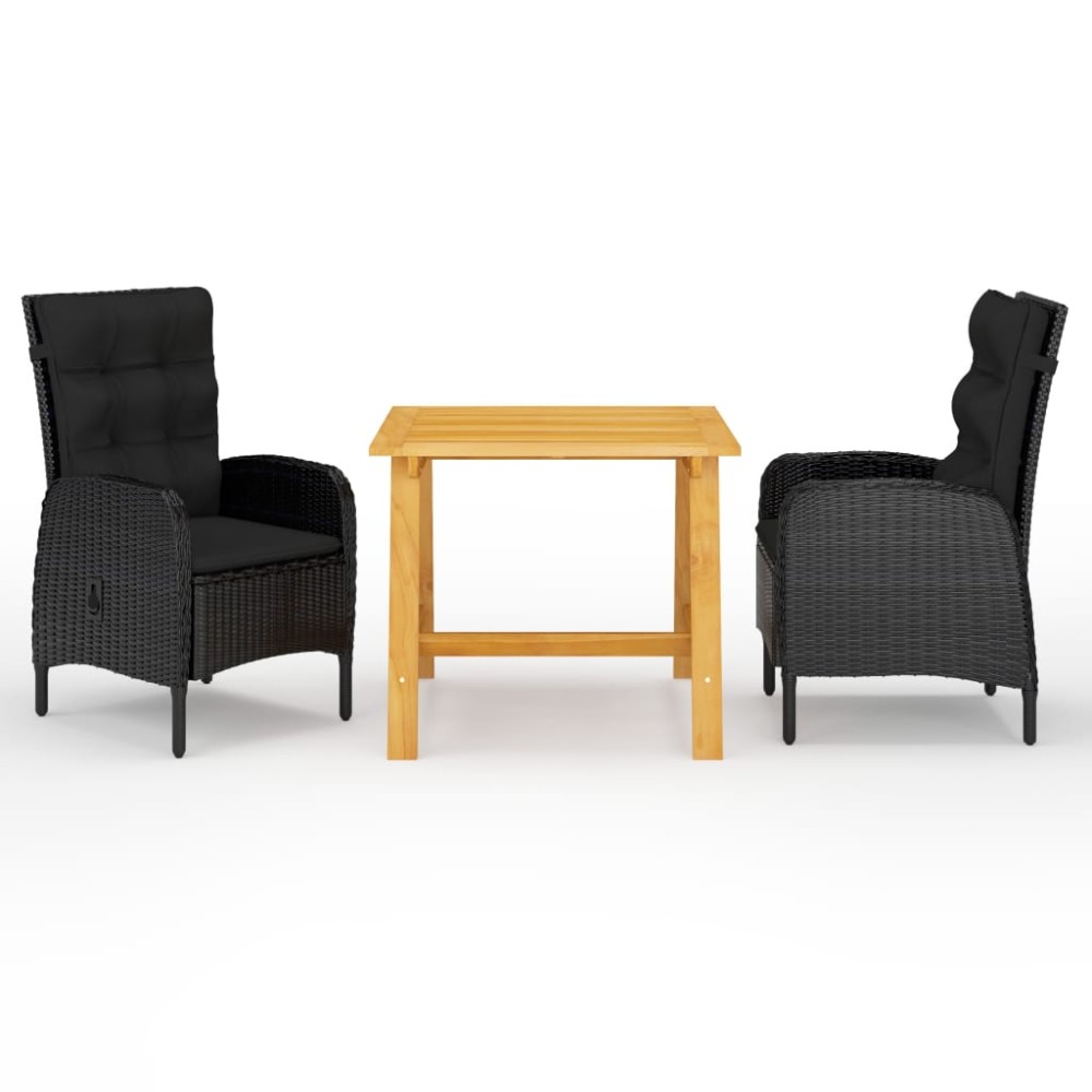 vidaXL Set mobilier de grădină, 3 piese, negru