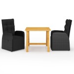 vidaXL Set mobilier de grădină, 3 piese, negru vidaXL Set mobilier de grădină, 3 piese, negru