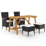 vidaXL Set mobilier de grădină, 5 piese, negru
