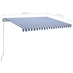 vidaXL Copertină retractabilă manual cu LED albastru și alb 300x250 cm