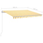 vidaXL Copertină retractabilă manual cu LED, galben și alb, 300x250 cm