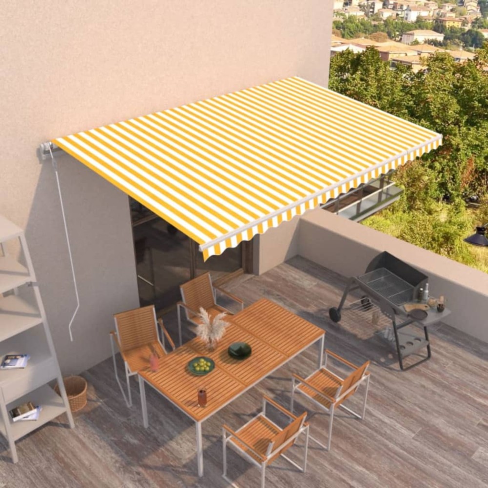vidaXL Copertină retractabilă automat, galben și alb, 500x300 cm