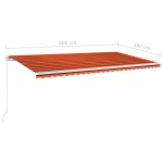 vidaXL Copertină retractabilă manual, LED, portocaliu&maro, 600x300 cm