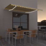 vidaXL Copertină retractabilă manual cu LED, galben și alb, 400x350 cm