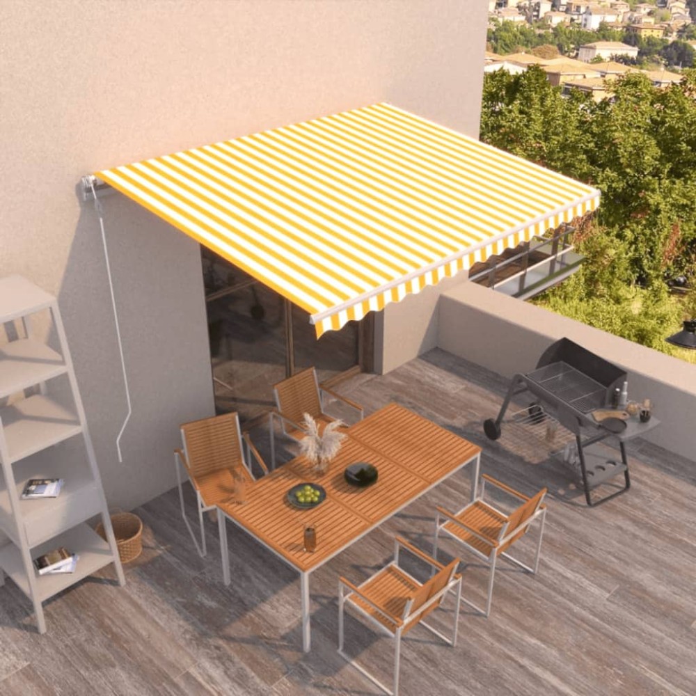 vidaXL Copertină retractabilă automat, galben și alb, 400x350 cm
