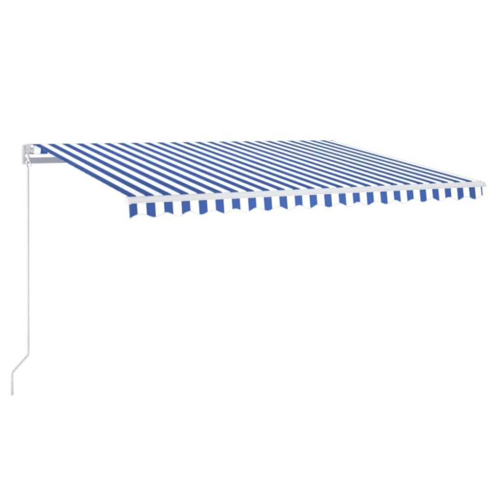 vidaXL Copertină retractabilă manual, albastru și alb, 450x350 cm