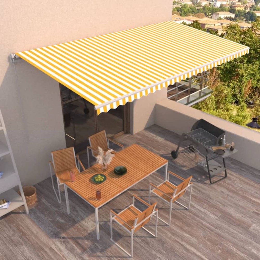 vidaXL Copertină retractabilă manual, galben și alb, 600x350 cm