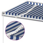 vidaXL Copertină retractabilă manual LED, albastru și alb, 600x350 cm