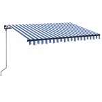 vidaXL Copertină retractabilă manual LED, albastru și alb, 350x250 cm