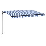 vidaXL Copertină retractabilă manual LED, albastru și alb, 450x300 cm