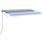 vidaXL Copertină retractabilă manual LED, albastru și alb, 450x300 cm