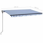 vidaXL Copertină retractabilă manual LED, albastru și alb, 450x300 cm