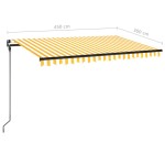 vidaXL Copertină retractabilă manual cu LED, galben și alb, 450x300 cm