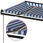 vidaXL Copertină automată cu senzor vânt&LED, albastru/alb, 450x300 cm vidaXL Copertină automată cu senzor vânt&LED, albastru/alb, 450x300 cm