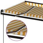vidaXL Copertină automată cu senzor vânt&LED, galben&alb, 450x300 cm