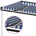 vidaXL Copertină retractabilă manual cu LED albastru și alb 600x300 cm