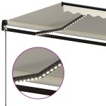 vidaXL Copertină retractabilă manuală, cu LED, crem, 400x350 cm