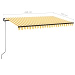 vidaXL Copertină retractabilă manual, galben și alb, 450x350 cm