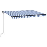 vidaXL Copertină manuală cu LED, albastru și alb, 450x350 cm