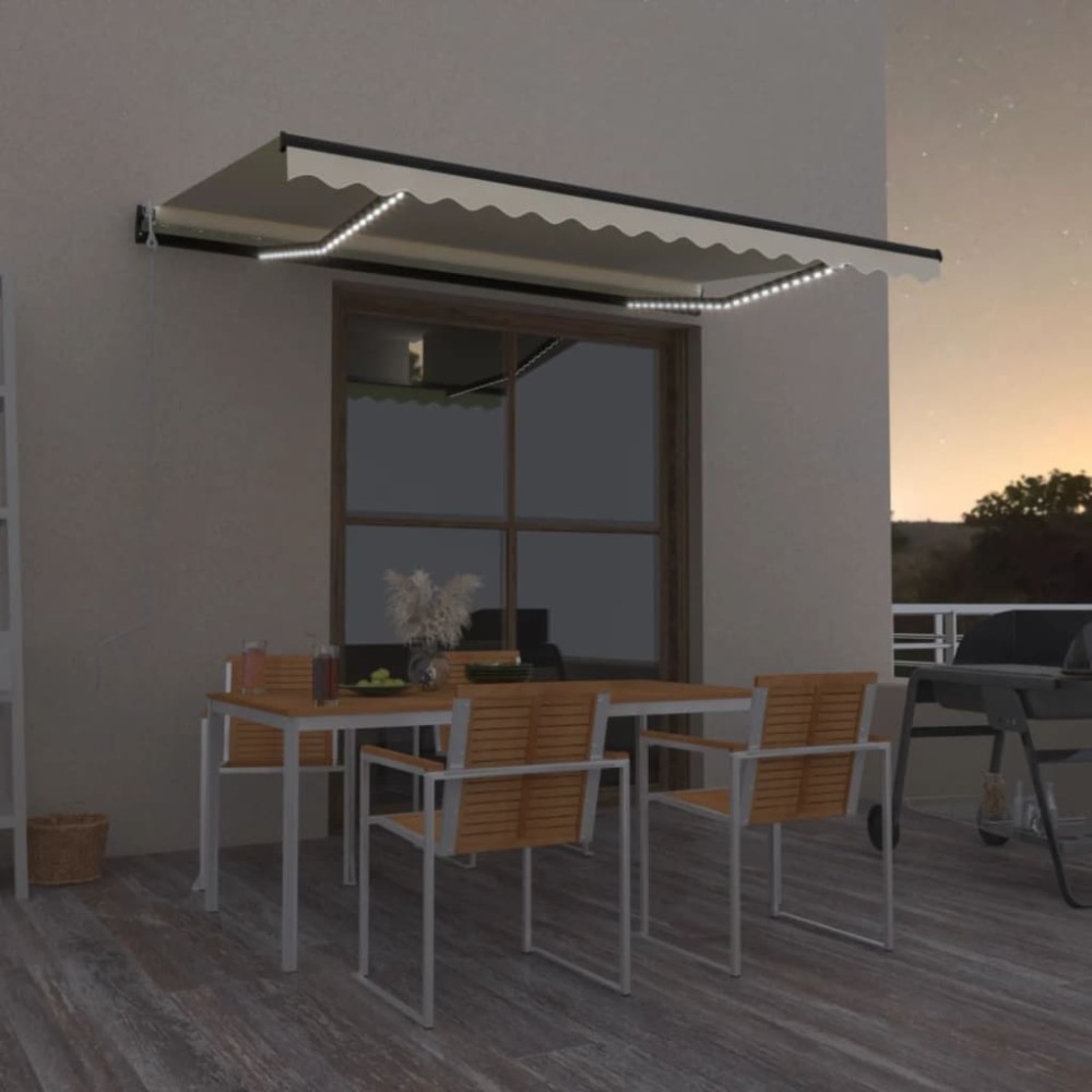 vidaXL Copertină automată cu LED & senzor vânt, crem, 450x350 cm