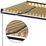 vidaXL Copertină retractabilă manual cu LED, galben și alb, 500x350 cm