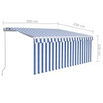 vidaXL Copertină retractabilă manual cu stor&LED albastru&alb, 3x2,5 m vidaXL Copertină retractabilă manual cu stor&LED albastru&alb, 3x2,5 m