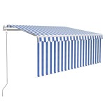 vidaXL Copertină retractabilă automat cu stor, albastru & alb, 3x2,5 m