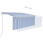 vidaXL Copertină retractabilă automat cu stor, albastru & alb, 3x2,5 m