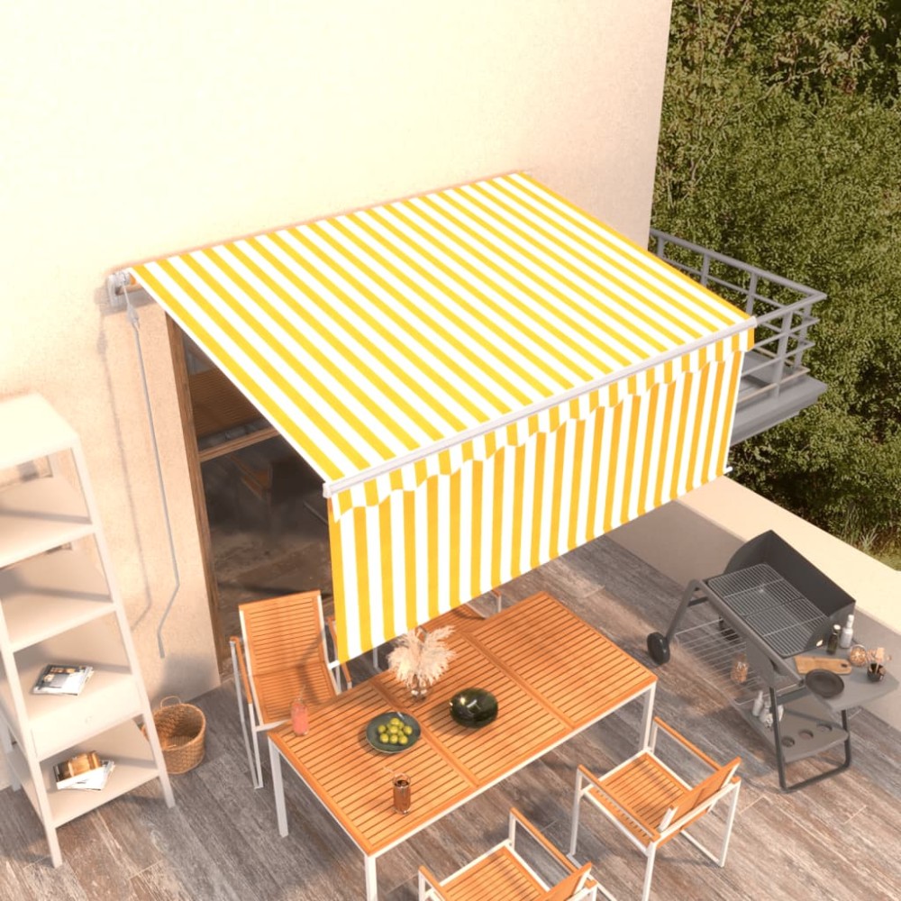vidaXL Copertină retractabilă automat cu stor, galben & alb, 3x2,5 m