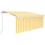 vidaXL Copertină retractabilă manual cu stor, galben&alb, 3,5x2,5 m