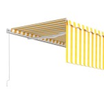 vidaXL Copertină retractabilă manual cu stor, galben&alb, 4x3 m vidaXL Copertină retractabilă manual cu stor, galben&alb, 4x3 m