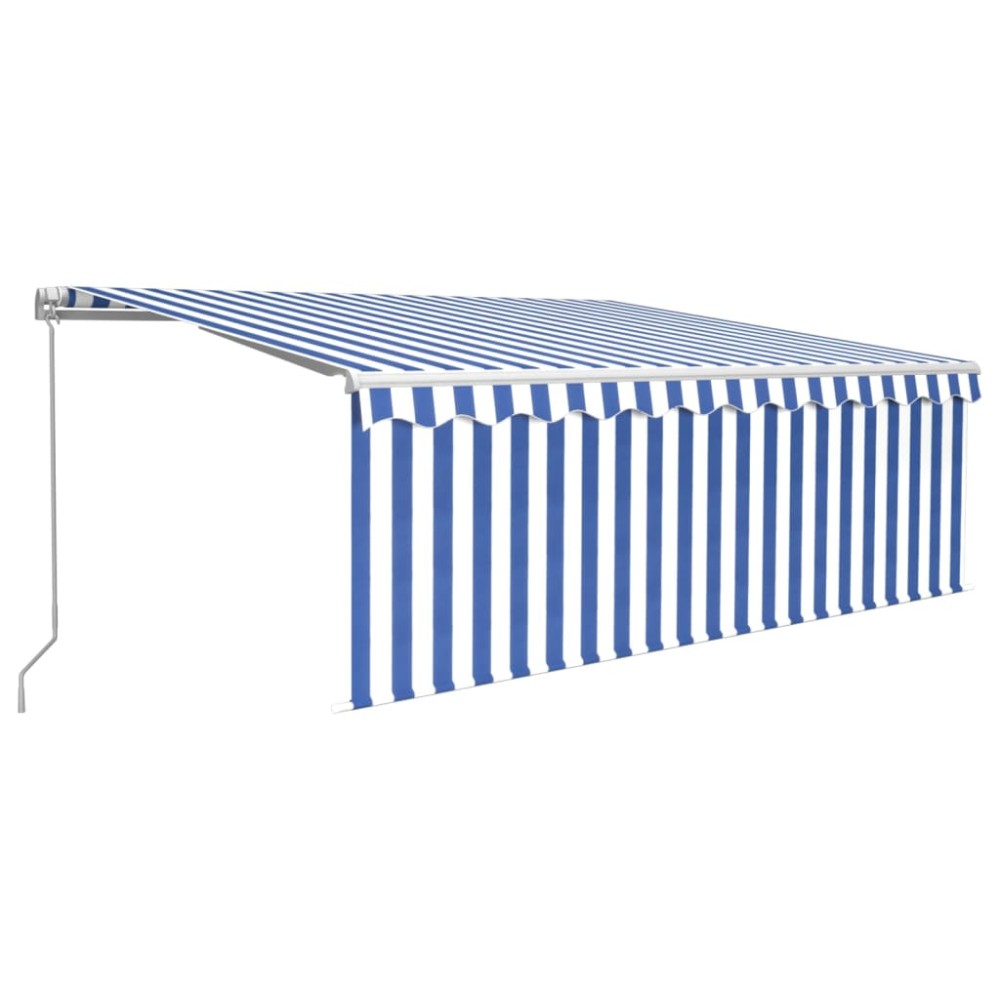 vidaXL Copertină retractabilă manual cu stor&LED, albastru&alb, 4x3 m
