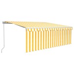 vidaXL Copertină retractabilă manual cu stor&LED, galben&alb, 4x3 m vidaXL Copertină retractabilă manual cu stor&LED, galben&alb, 4x3 m