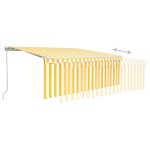 vidaXL Copertină retractabilă manual cu stor&LED, galben&alb, 4x3 m vidaXL Copertină retractabilă manual cu stor&LED, galben&alb, 4x3 m