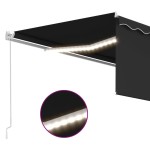 vidaXL Copertină retractabilă manual cu stor & LED, antracit, 4x3 m vidaXL Copertină retractabilă manual cu stor & LED, antracit, 4x3 m