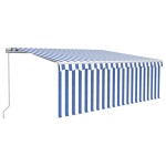 vidaXL Copertină retractabilă manual cu stor, albastru&alb, 4,5x3 m